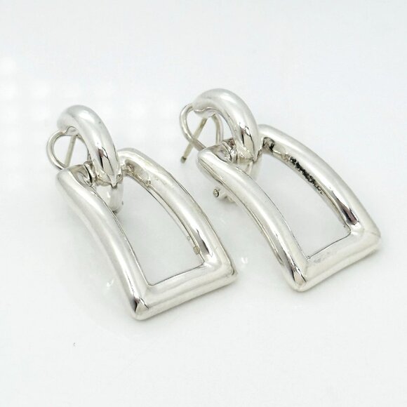Tiffany & Co Silver Sculptural Open Rectangle Statement Earrings Italy 2002 - Picture 2 of 7